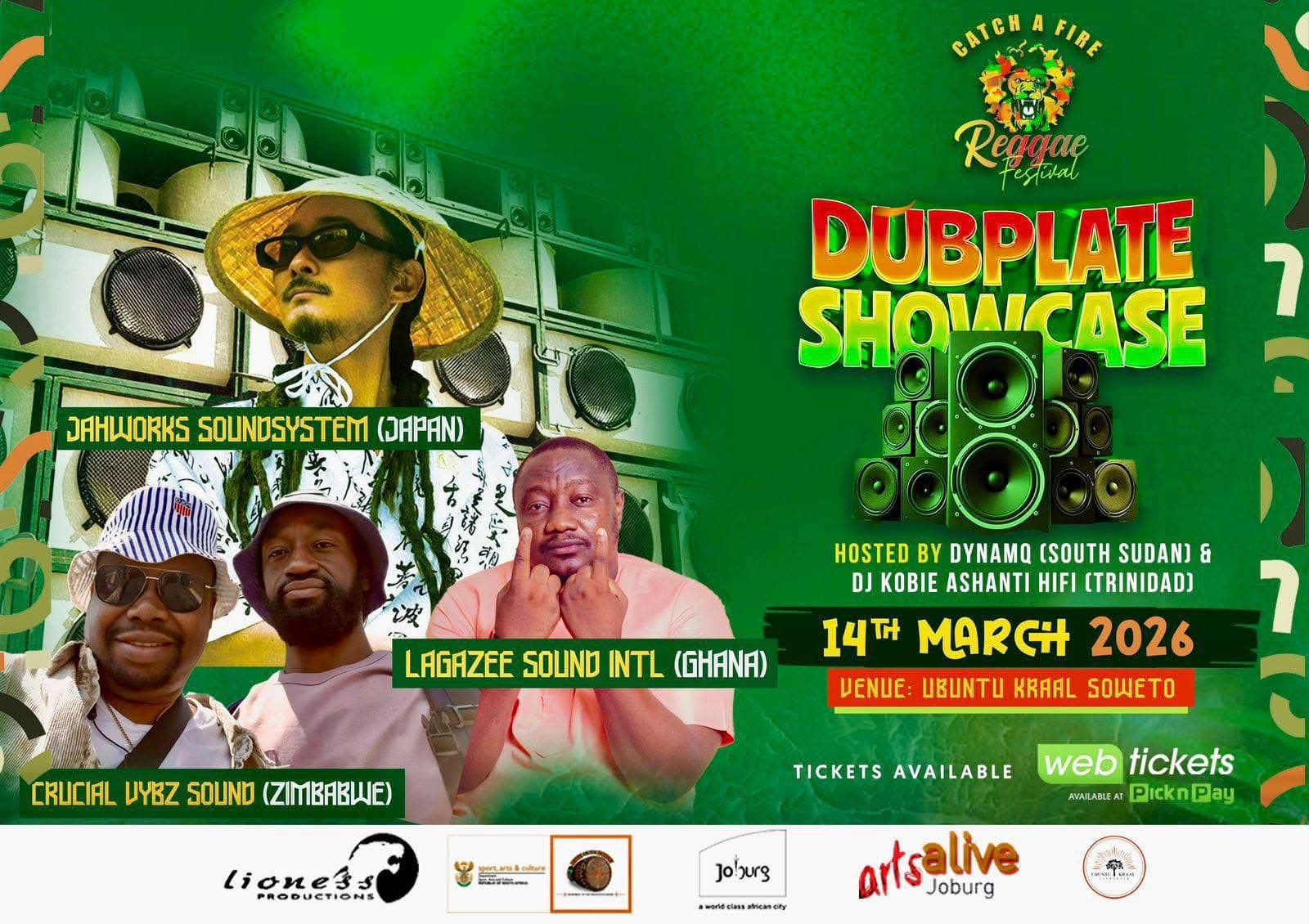 Catch A Fire Reggae Festival Dubplate Showcase 2026 - Jahworks, Lagazee Sound, Crucial Vybz in Soweto